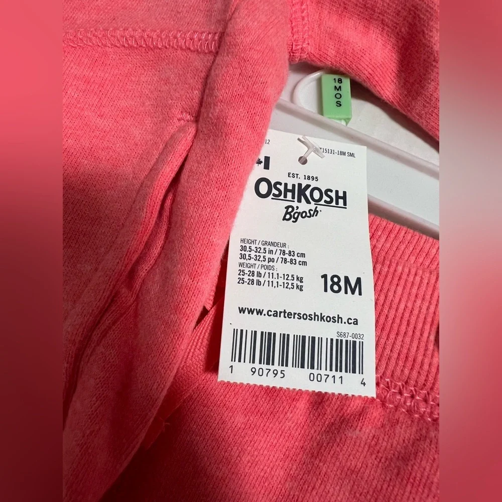 🆕OSHKOSH - 18M - NWT - 2PC SET - INFANT GIRLS CORAL PINK ZIP UP HOODIE AND PANTS - Picture 6 of 8